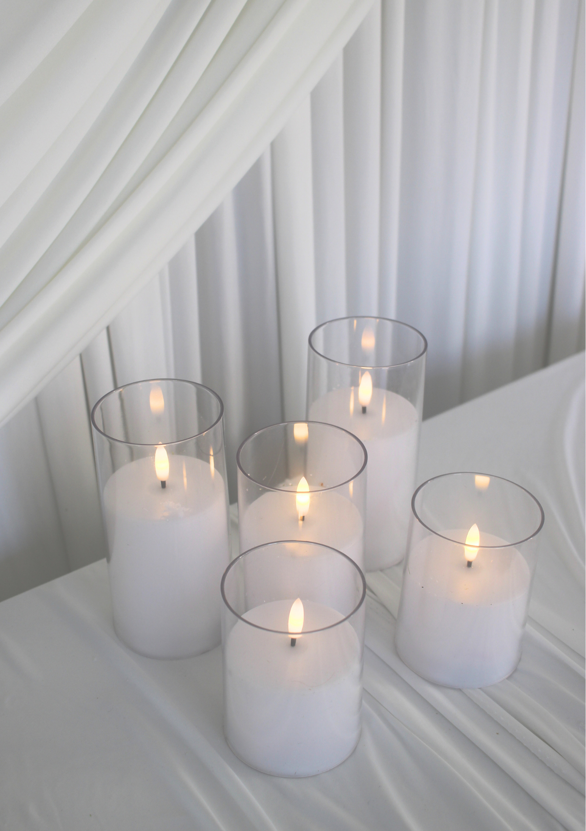 Pure White LED Hurricane Candles — Set of 5 - Hire