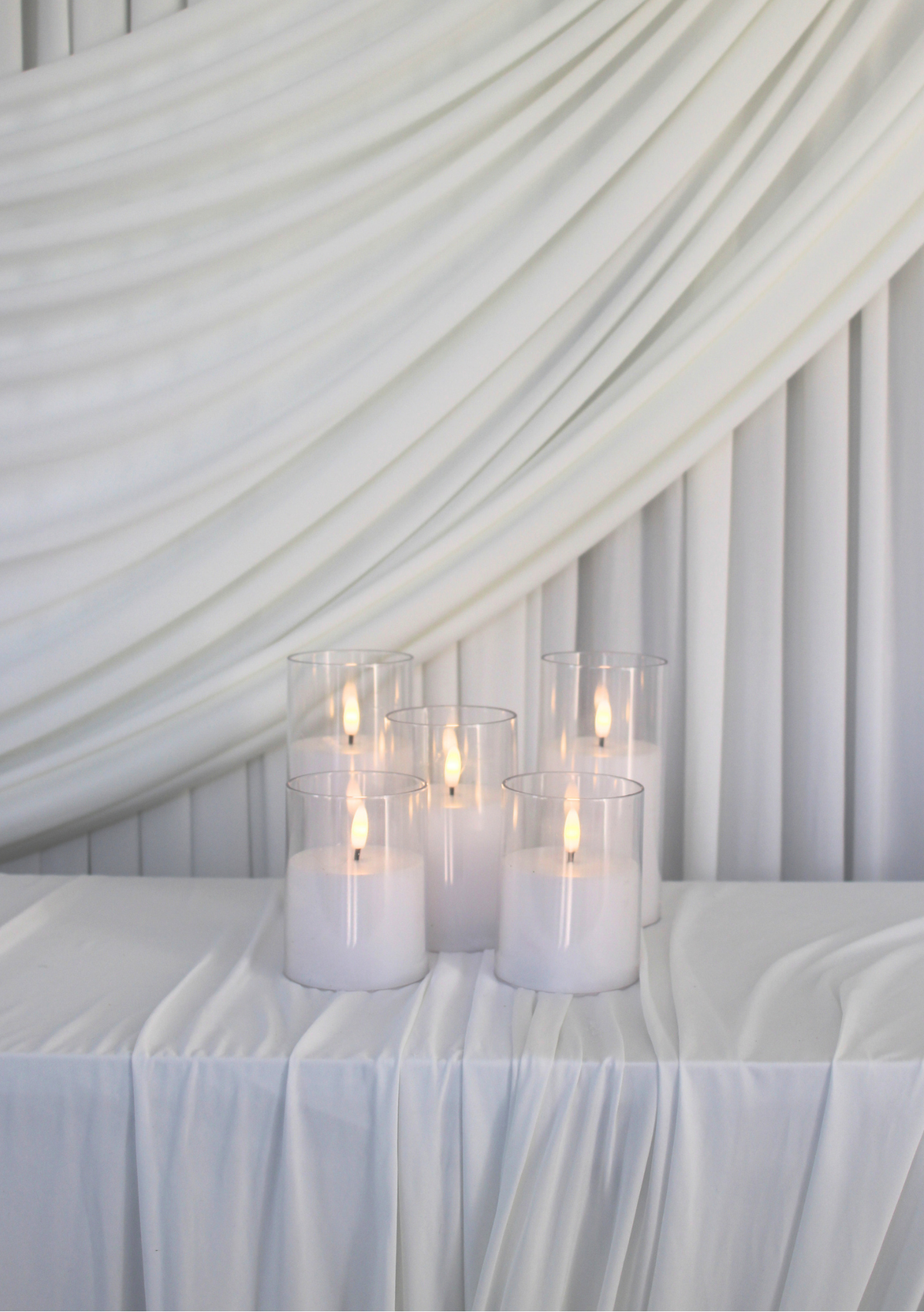 Pure White LED Hurricane Candles — Set of 5 - Hire