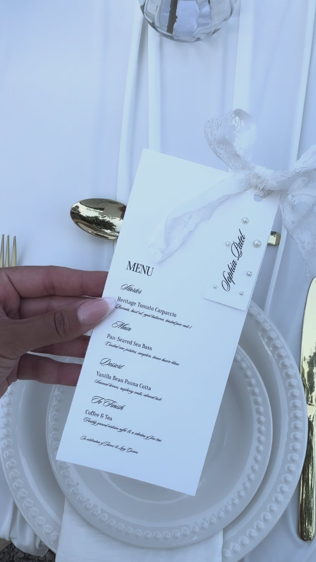 Lace & Pearl Menu With Name Card