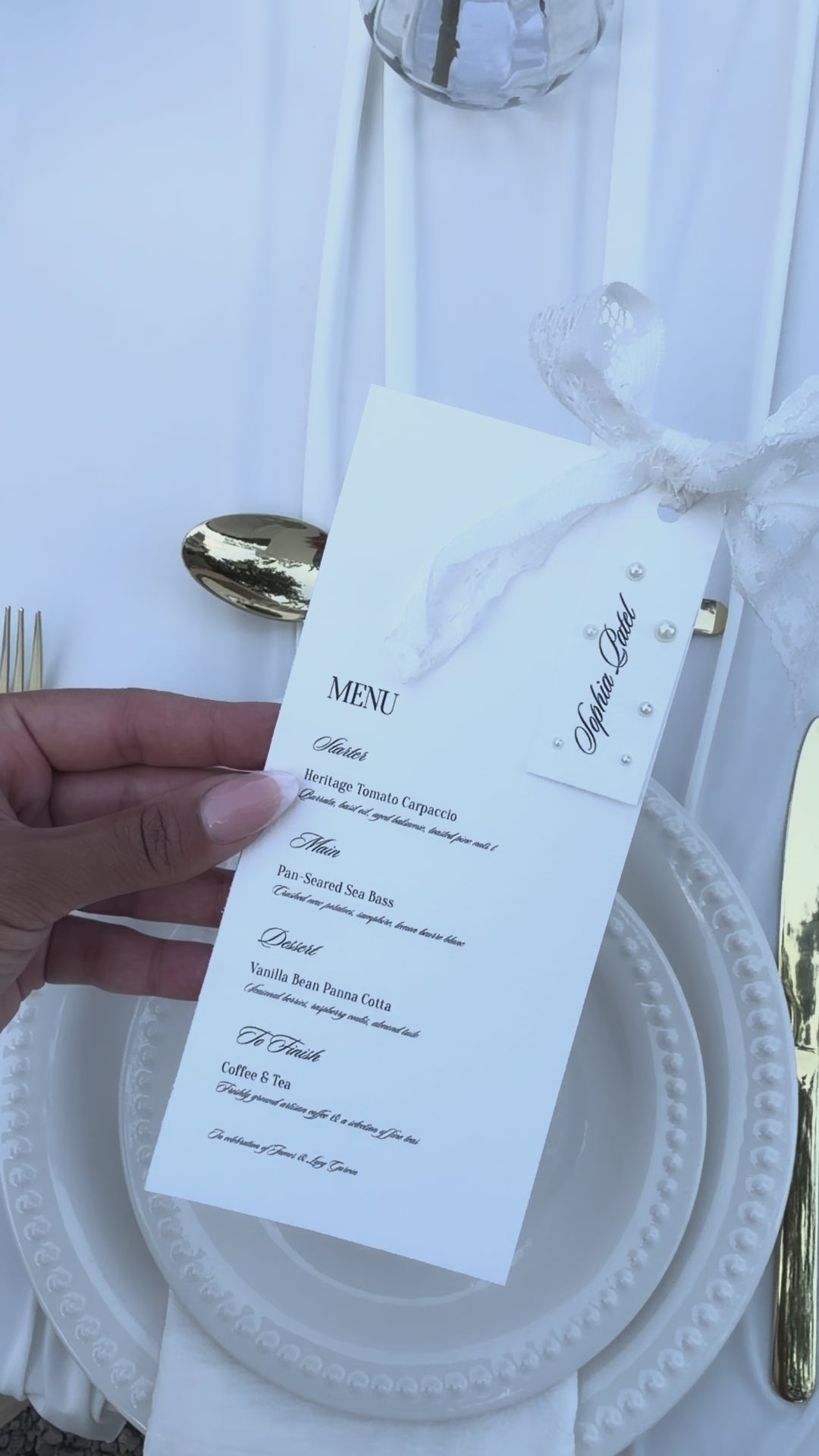 Lace & Pearl Menu With Name Card